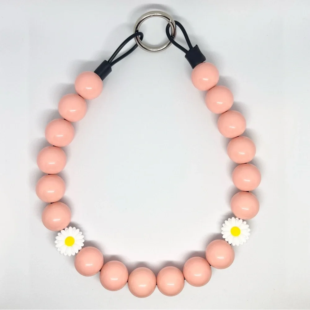 Pastel Pink Daisy Beaded Dog Collar Necklace Size Medium - 16 inches Handmade